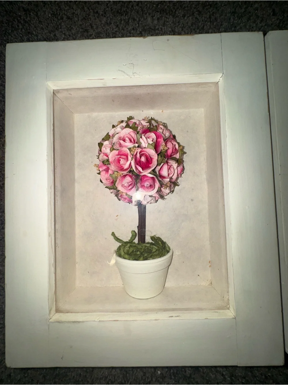 Framed Topiary Wall Art Set - Pink & Cream Floral Shadow Boxes